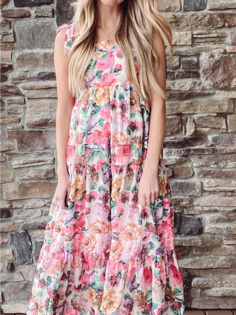 Ina Floral Tiered Maxi Dress in Pink, Green, Yellow